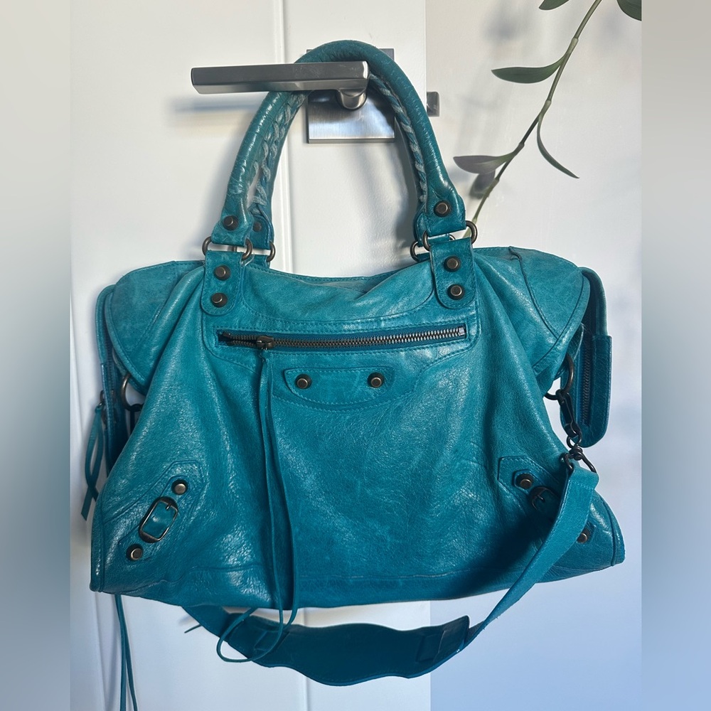 Vintage Balenciaga 2005 Turquoise City Bag Rare Chèvre Leather